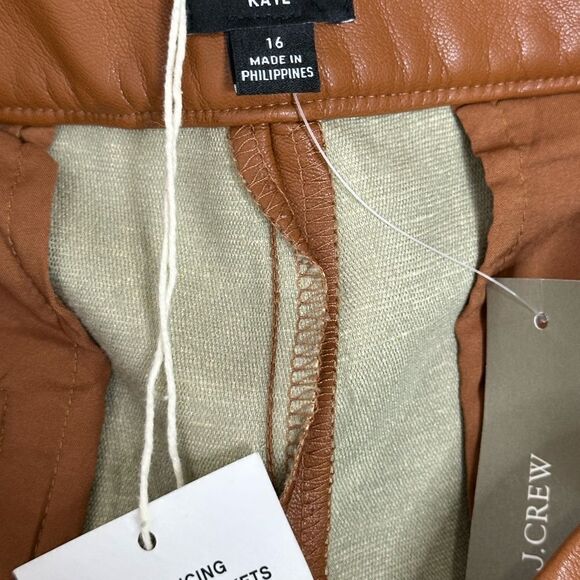 J Crew Kate Brown Straight Leg Faux Leather Pants | Size 16 - Picture 8 of 8